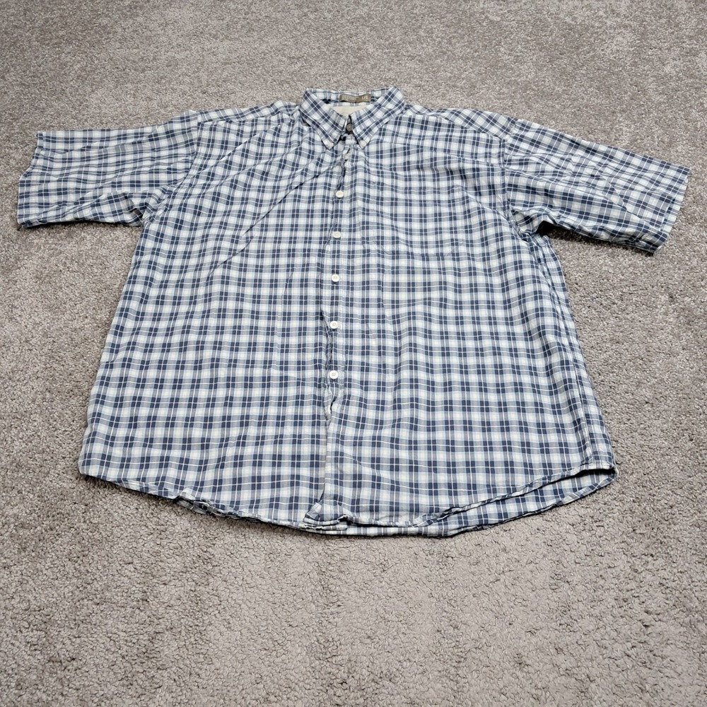 Haggar Generations Mens Large Blue White Plaid Short Sleeve Button Down Shirt